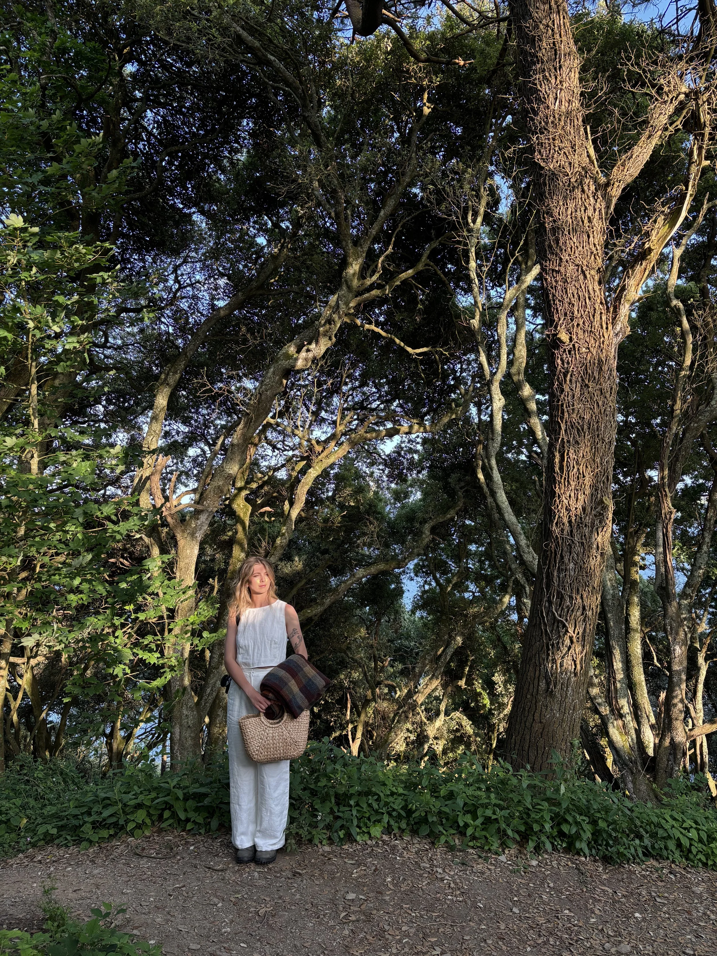 Woman in sunshine in the woods