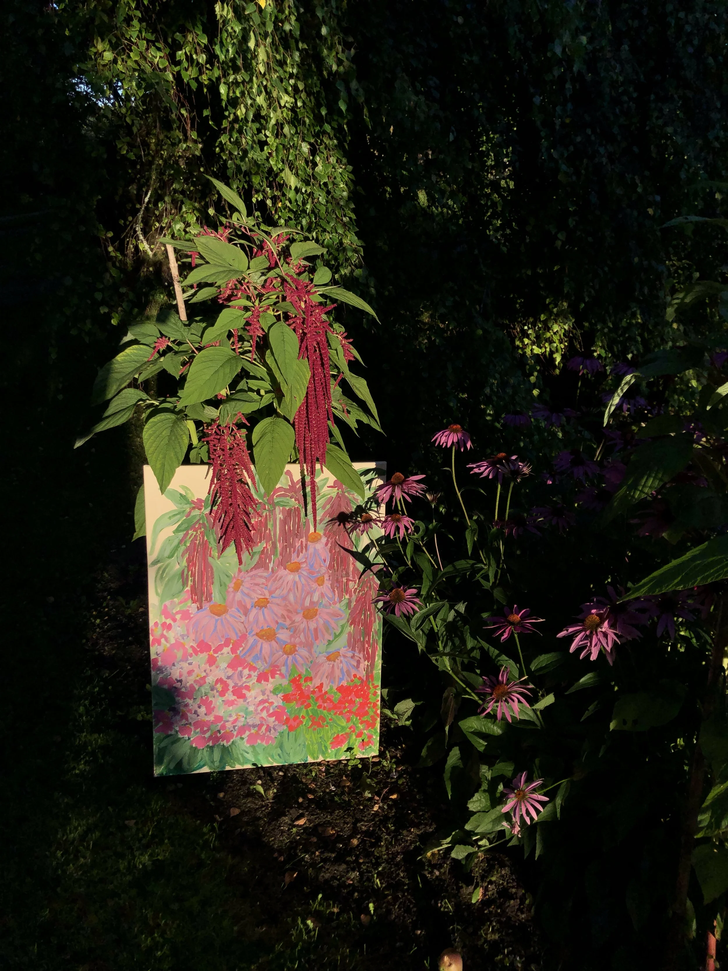 Painting of flowers in twilight