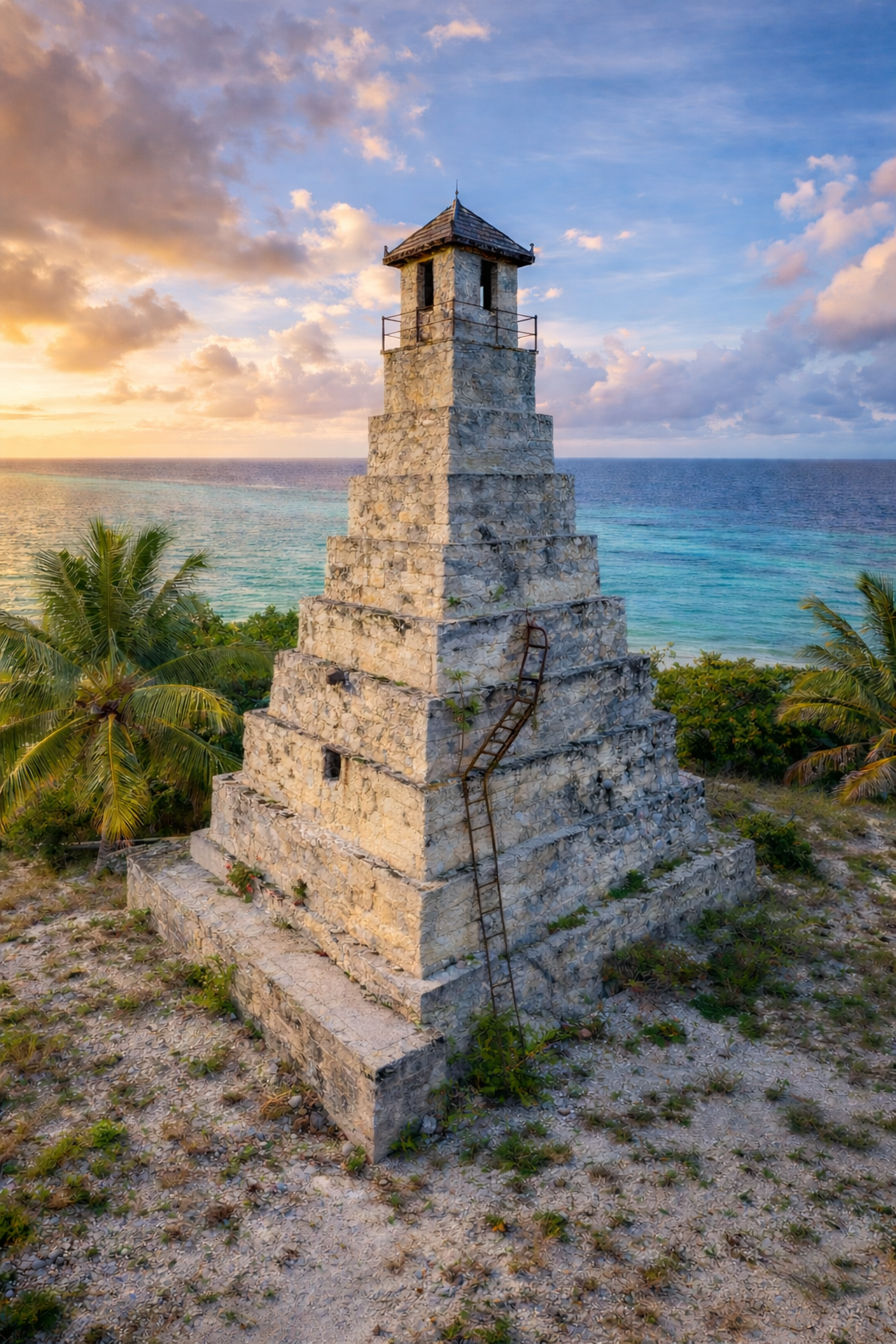 Ancien phare de Fakarava au bord du lagon, site emblématique de l’atoll