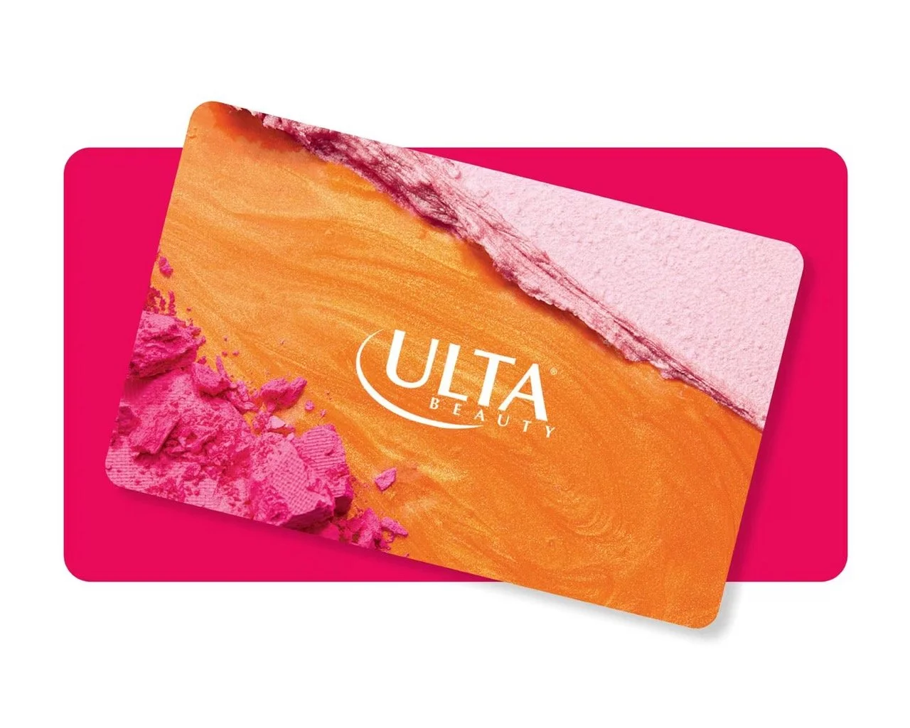 Pink and orange makeup palette with the brand logo Ulta Beauty in white, placed on a hot pink background.