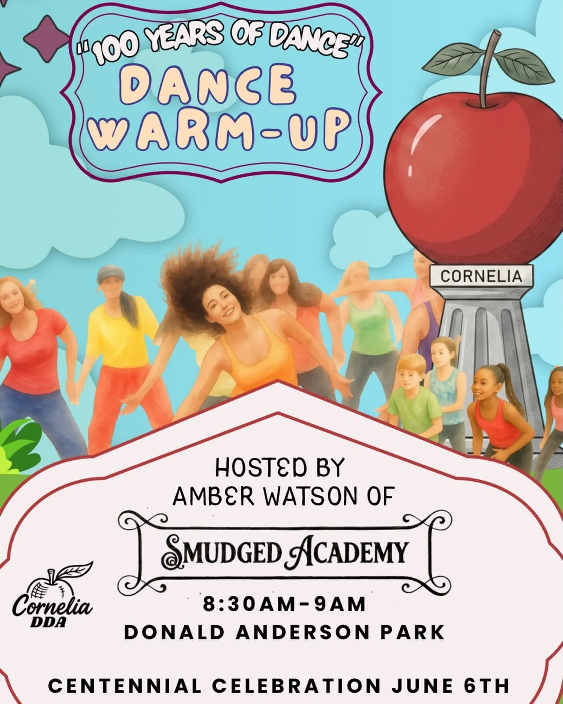 🍎 The Big Red Apple is turning 100, and Smudged is celebrating the best way we know how:

100 Years of Dancing 💃🕺

Join us before the Fun Run on June 6 for a community dance warm-up through the decades &mdash; from swing and rock &amp; roll to dis