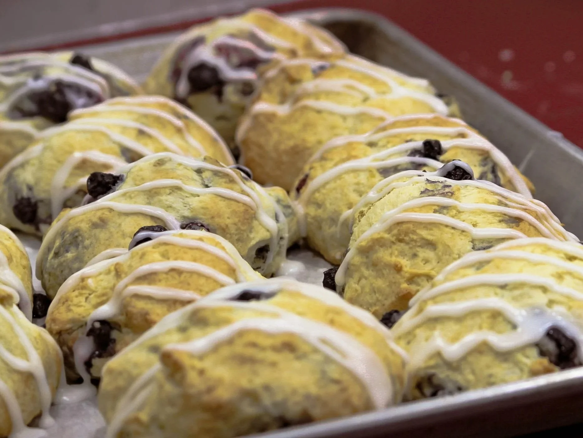Fresh lemon blueberry scones made at the Farmhouse Bakery at Davison Orchards in Vernon BC, Okanagan Valley