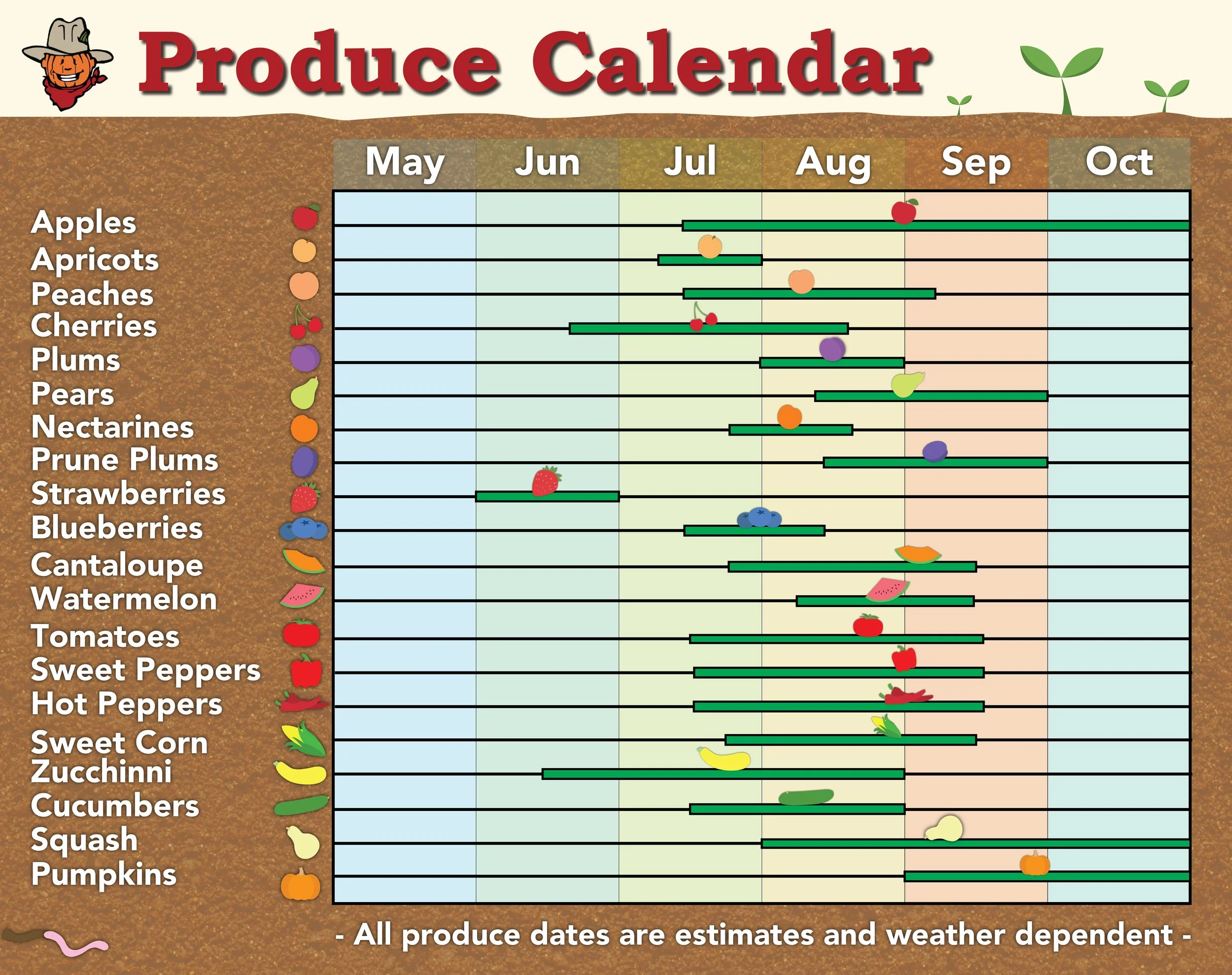 Produce Calendar of our fruits and veggies during the year