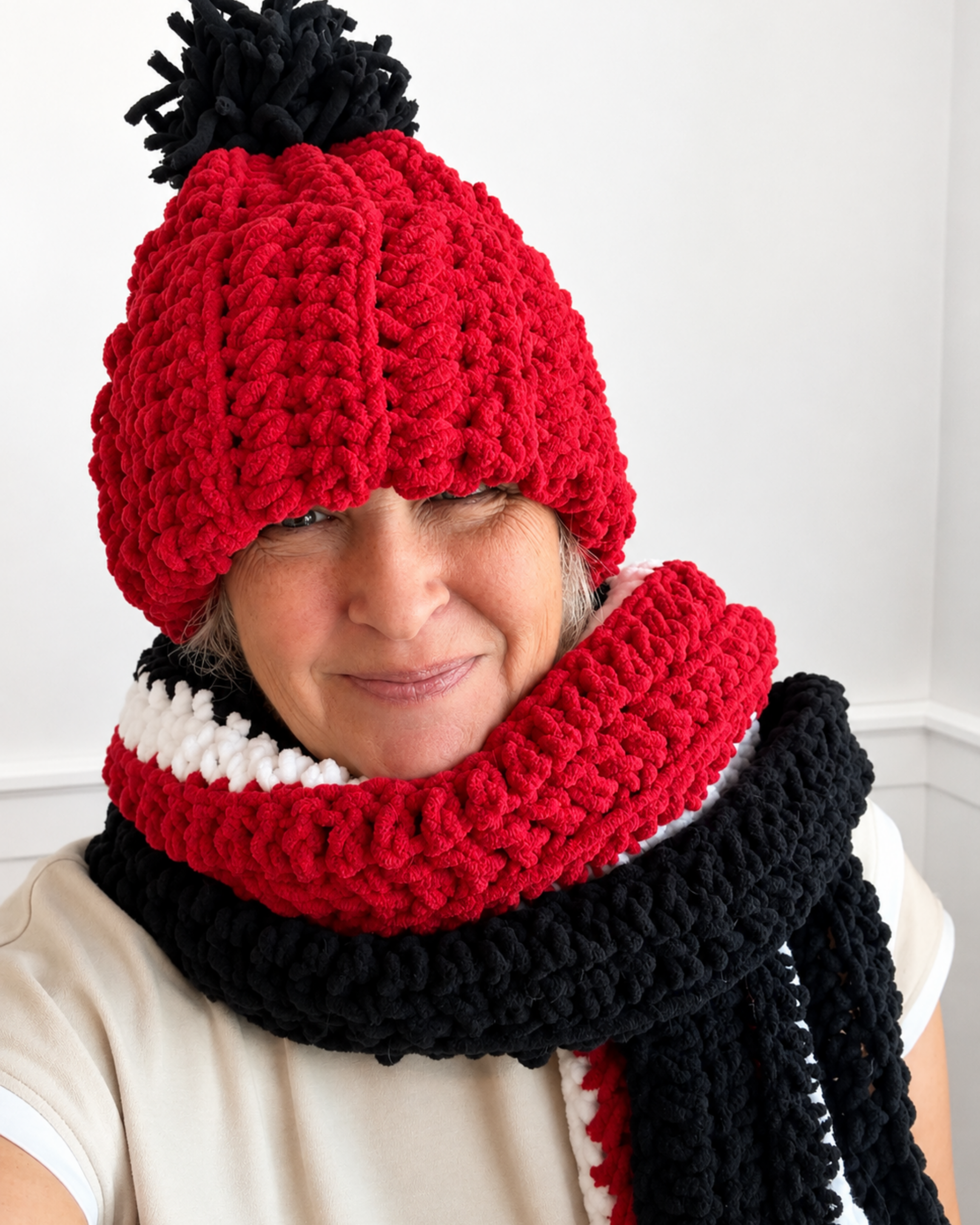 Oversized Hand Crochet Scarf and Hat Set
