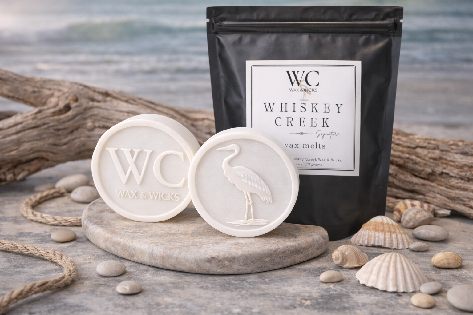 Whiskey Creek wax melts by the shore.png