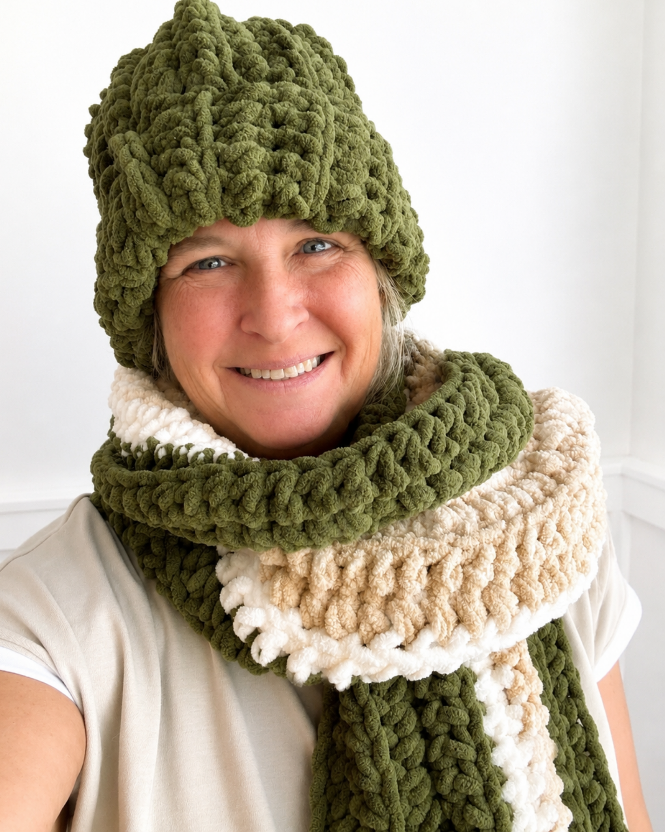 Oversized Hand Crochet Scarf and Hat Set