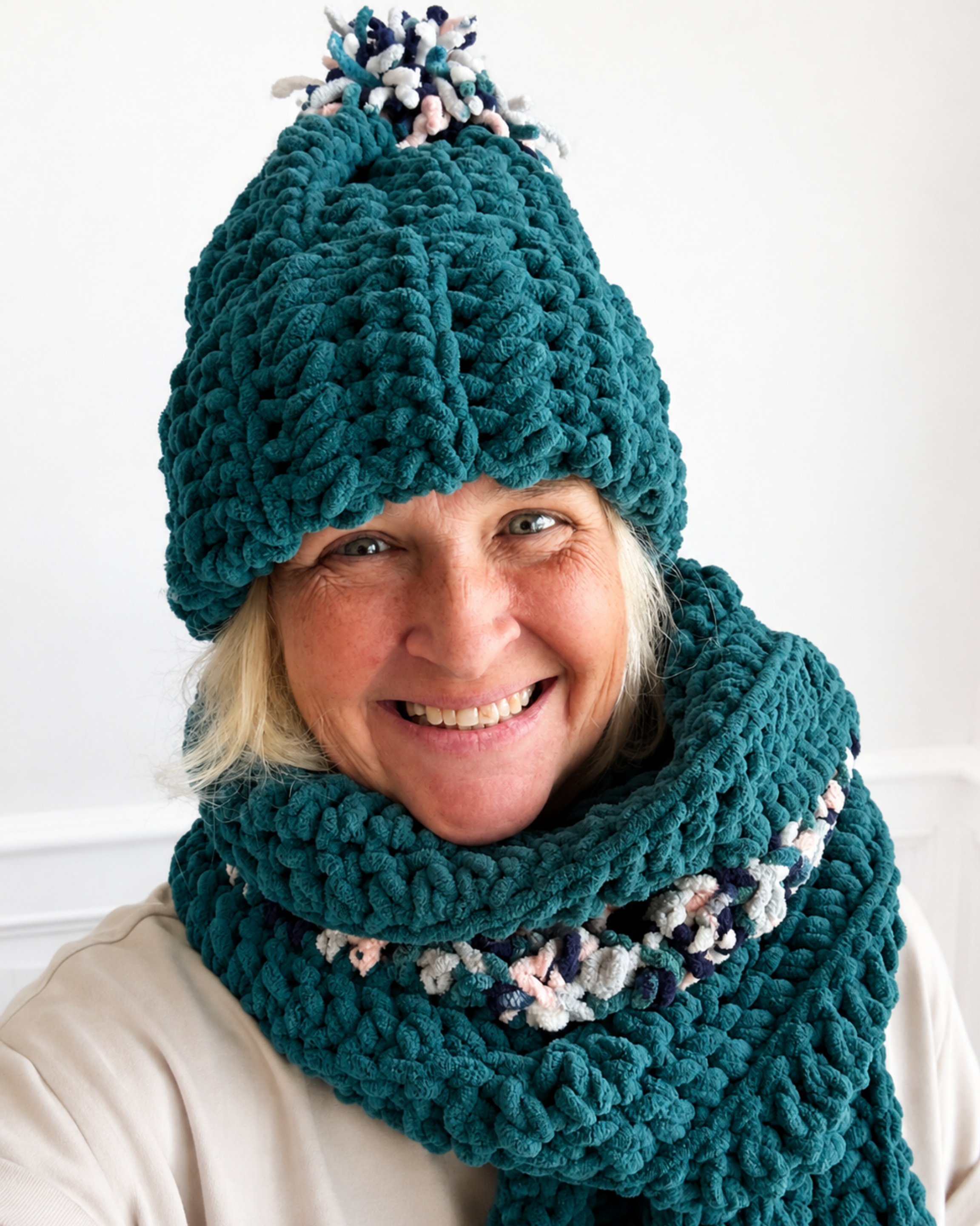 Oversized Hand Crochet Scarf and Hat Set