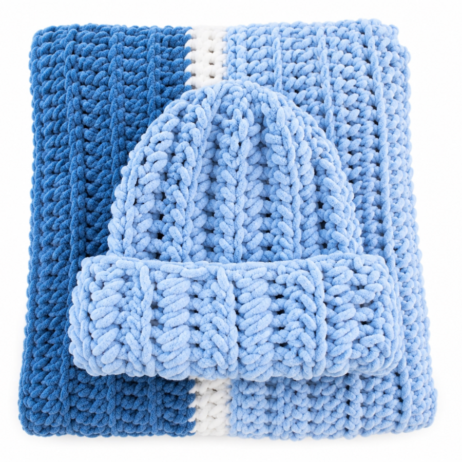 Oversized Hand Crochet Scarf and Hat Set