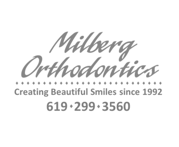 Milberg Orthodontics logo with contact information