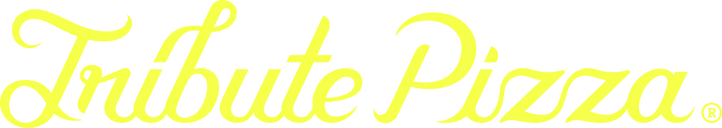 Yellow script text that reads 'Tribute Pizza'.