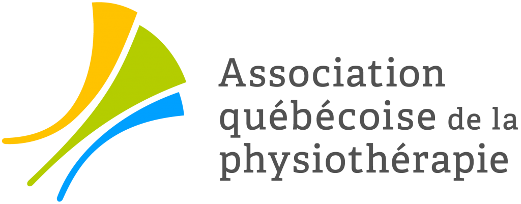 Logo de l'Association québécoise de la physiothérapie avec des lignes colorées et du texte