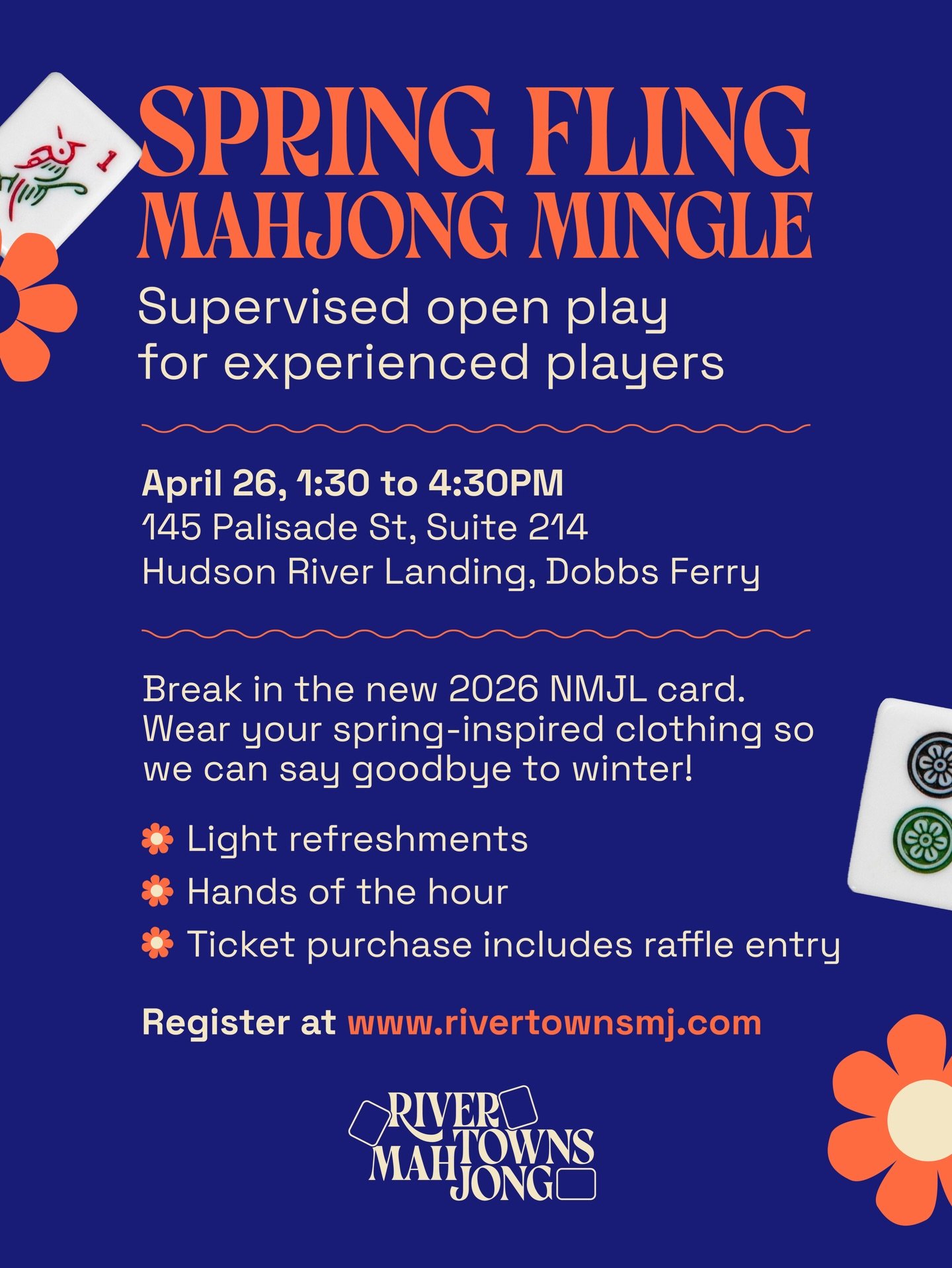 Calling all Westchester Mahjong enthusiasts! Come break in the 2026 NMJL card and celebrate Spring with us!

Purchase tickets via the link in bio! 

#westchestermahjong #rivertownsmahjong #mahjongaddict