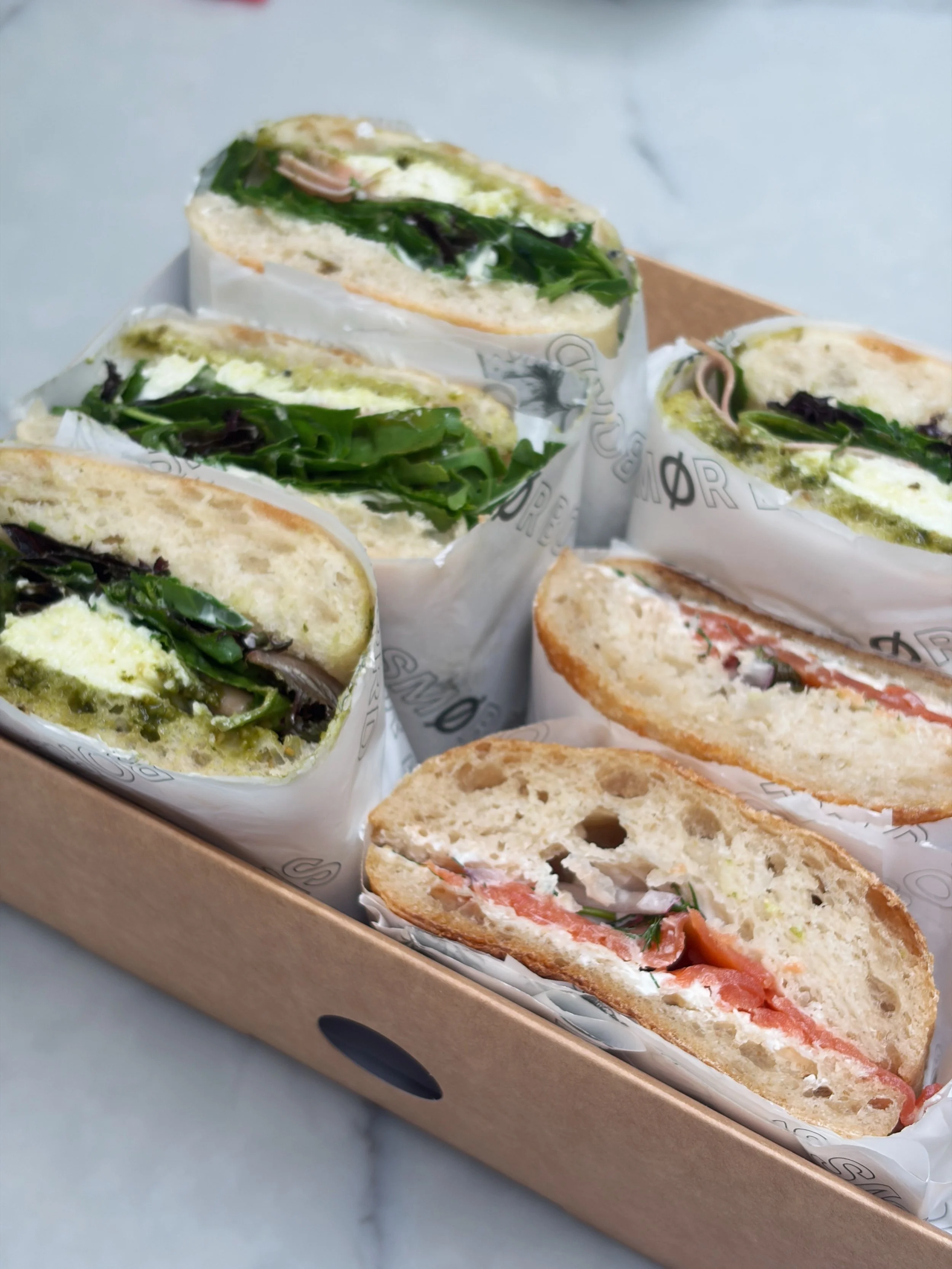 Focaccia sandwich platters with mixed fillings