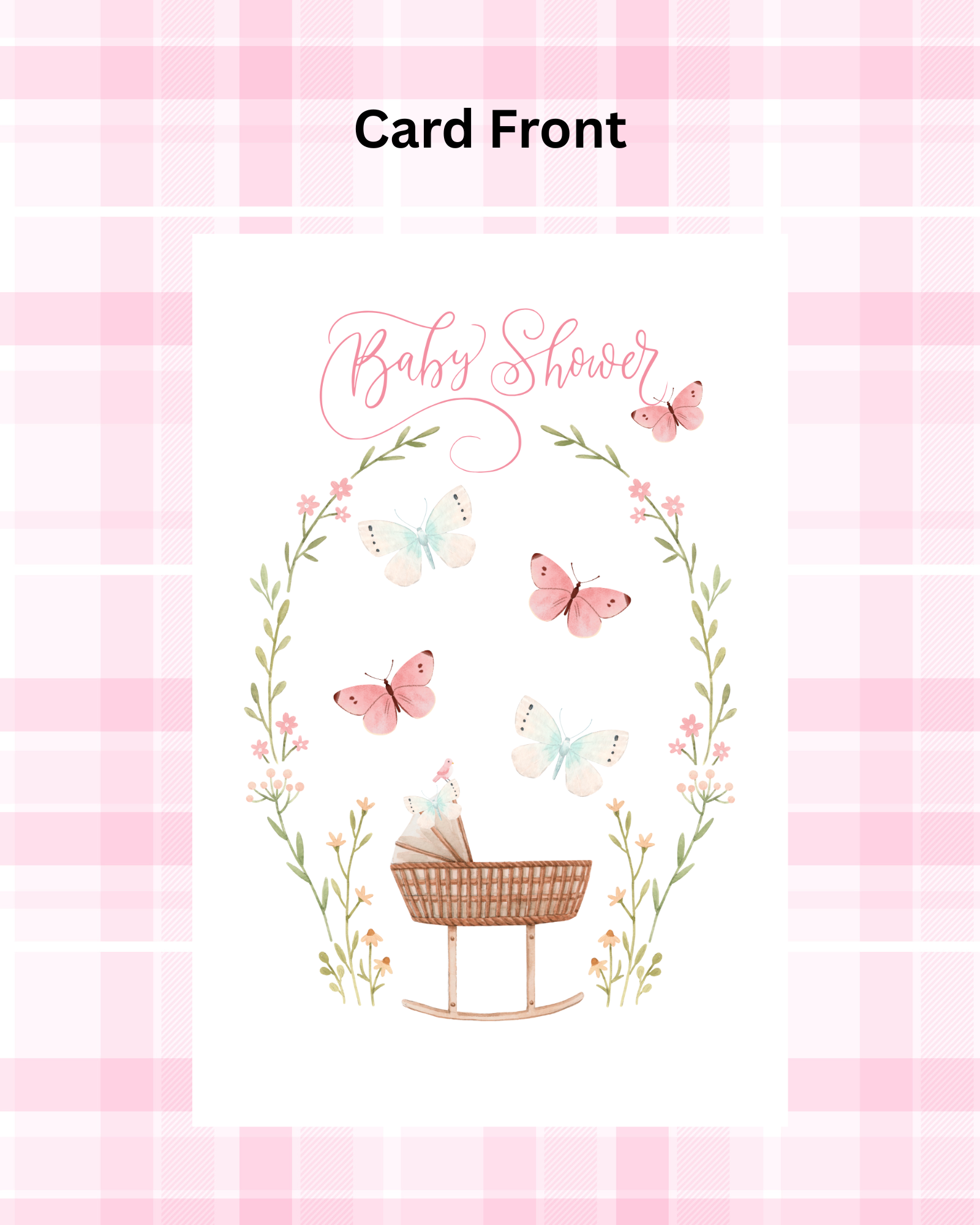 Whimsical Baby Shower Invitation Cards - Bassinet & Butterflies