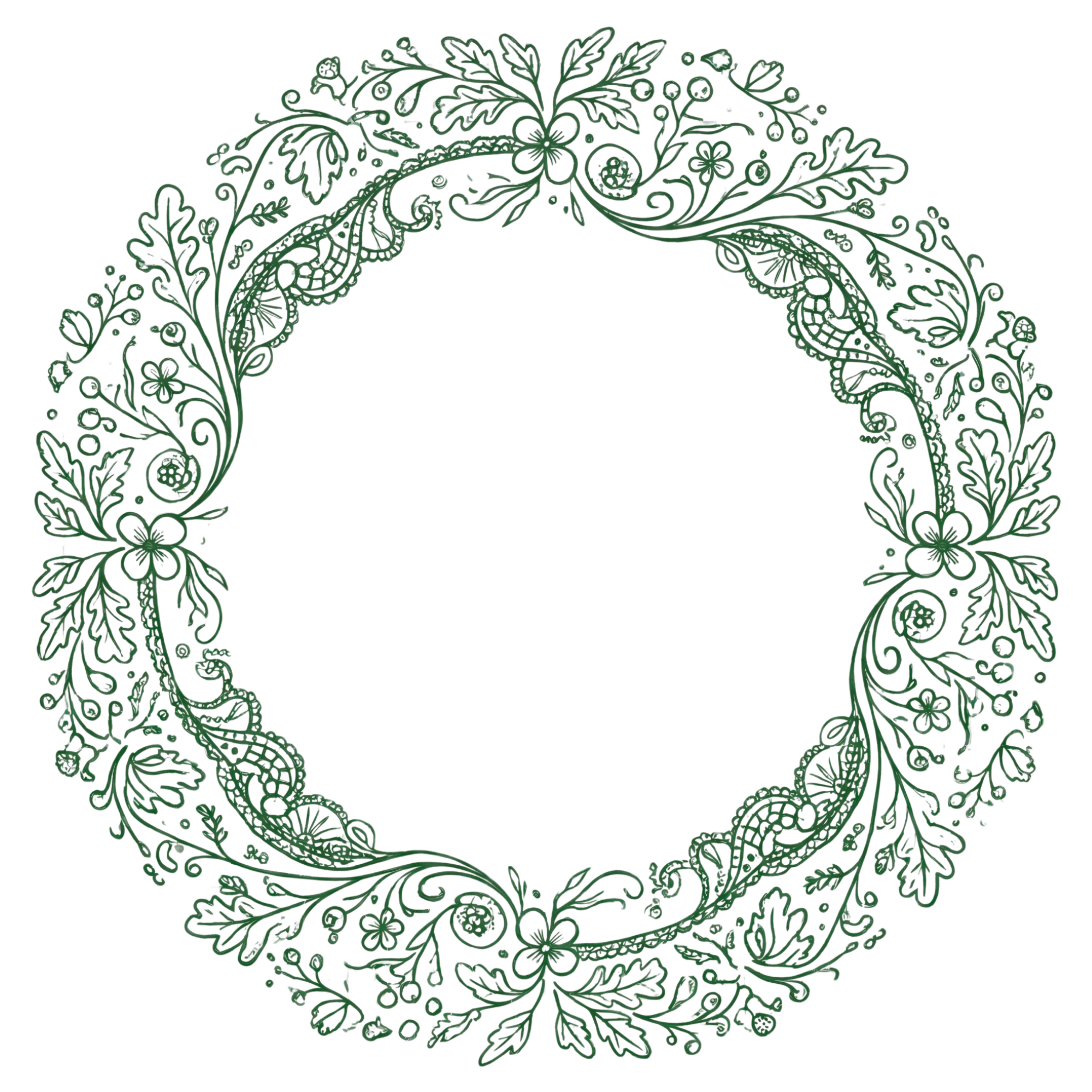 Ornate floral circular frame with intricate leaf and flower patterns, empty center for text or image.