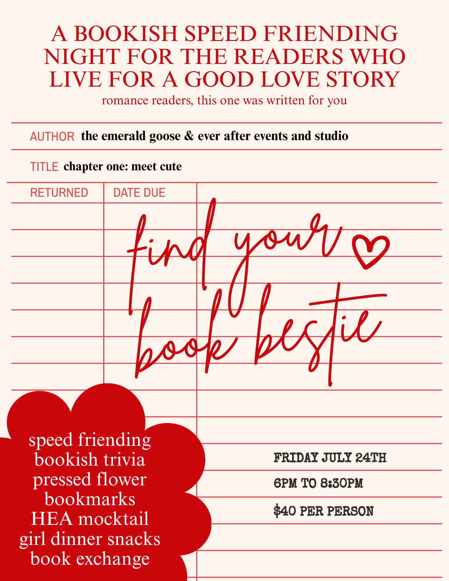 chapter one: meet cute (a bookish speed friending night)