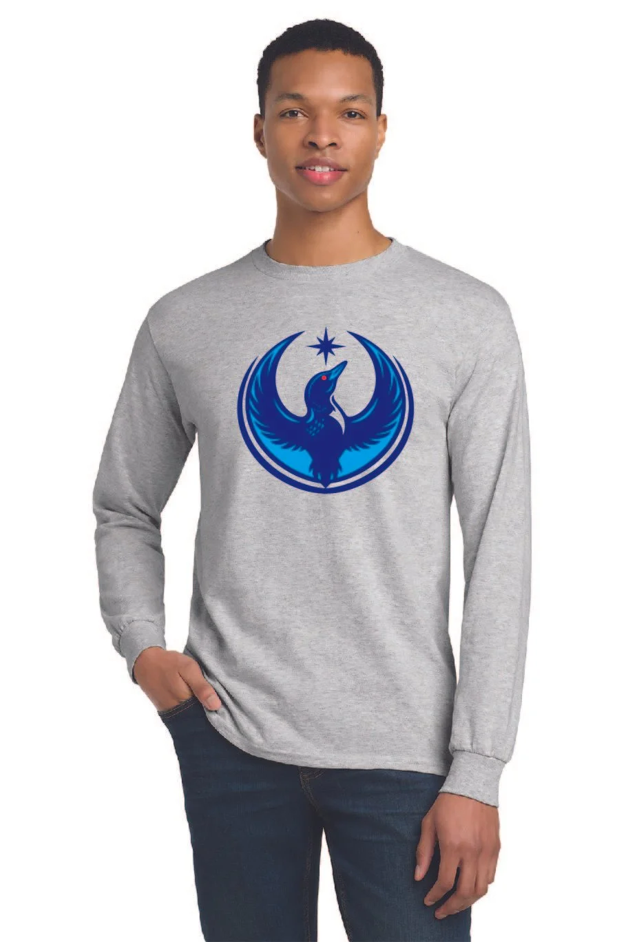 Men's Blue Loon Emblem Long Sleeve T-Shirt Ash