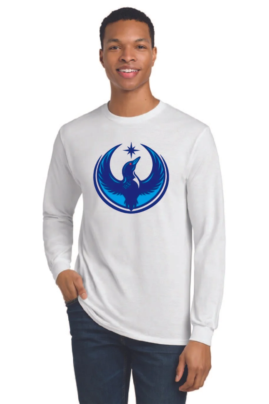 Men's Blue Loon Emblem Long Sleeve T-Shirt White