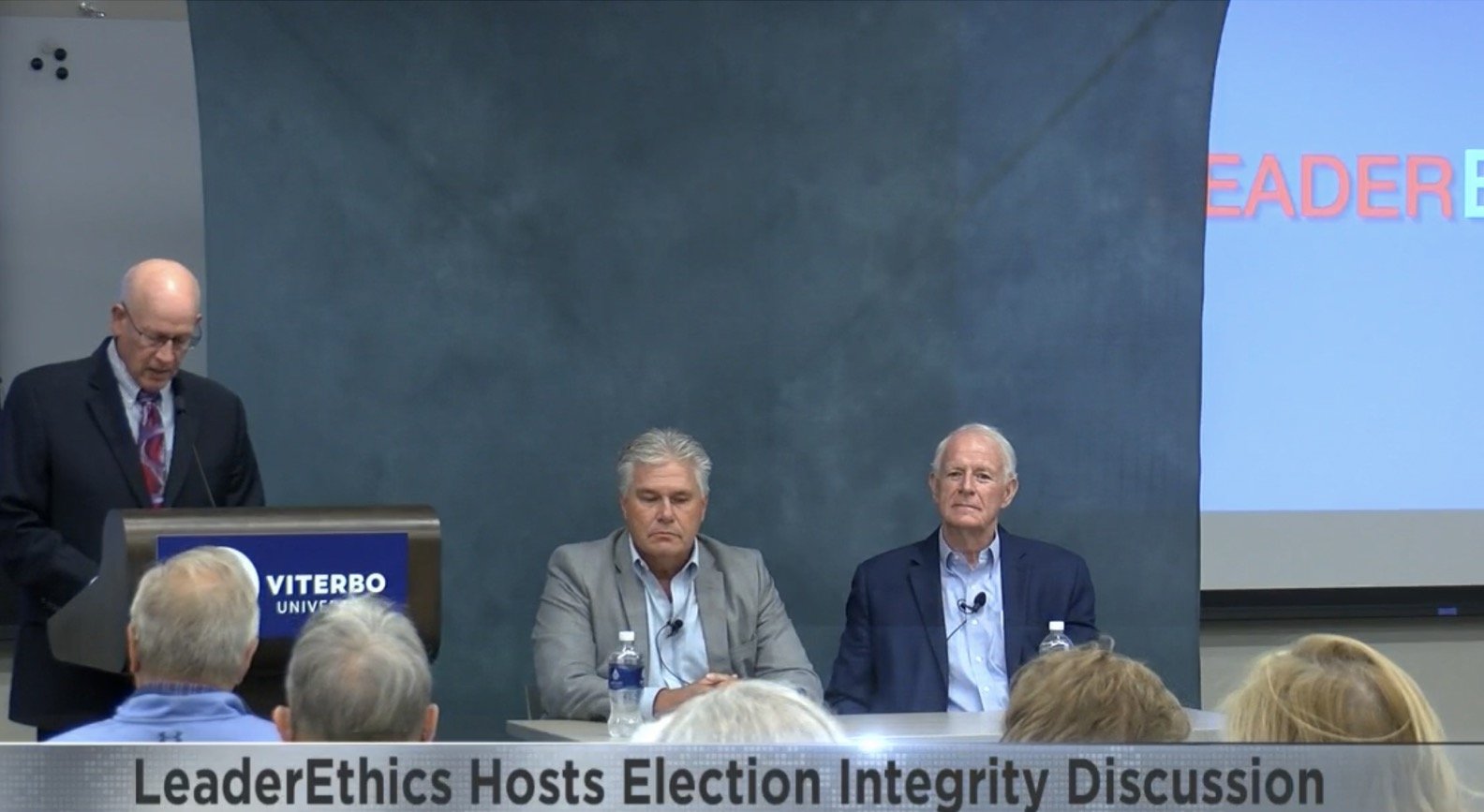 Moderator Rusty Cunningham interviews JB Van Hollen and Tom Barrett