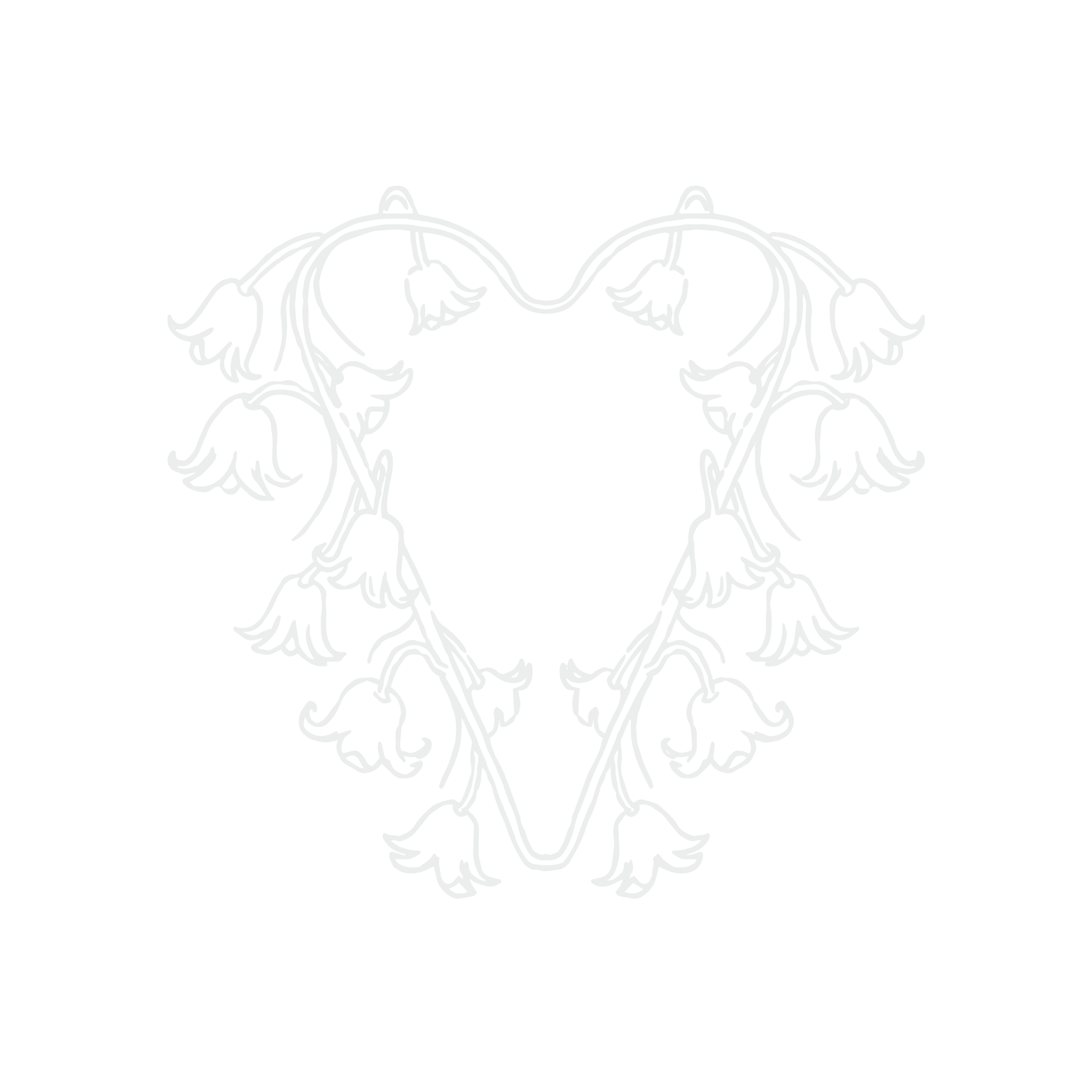 White outlined heart shape made of floral, lily of the valley, vine pattern on a transparent background.
