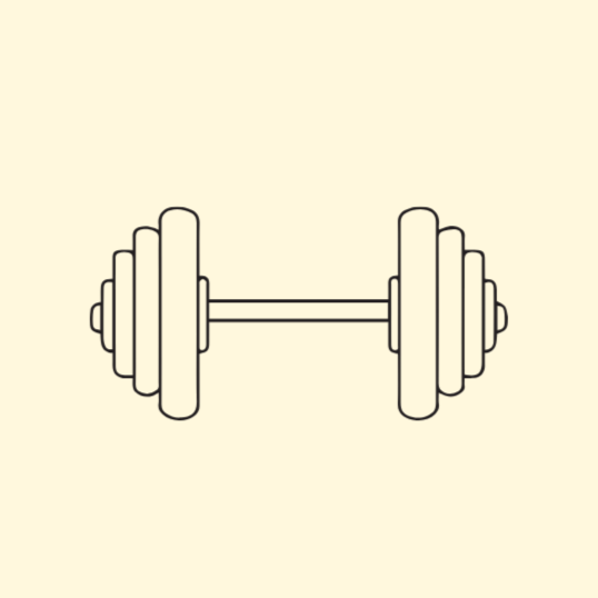 Line drawing of a dumbbell with weights on both ends.