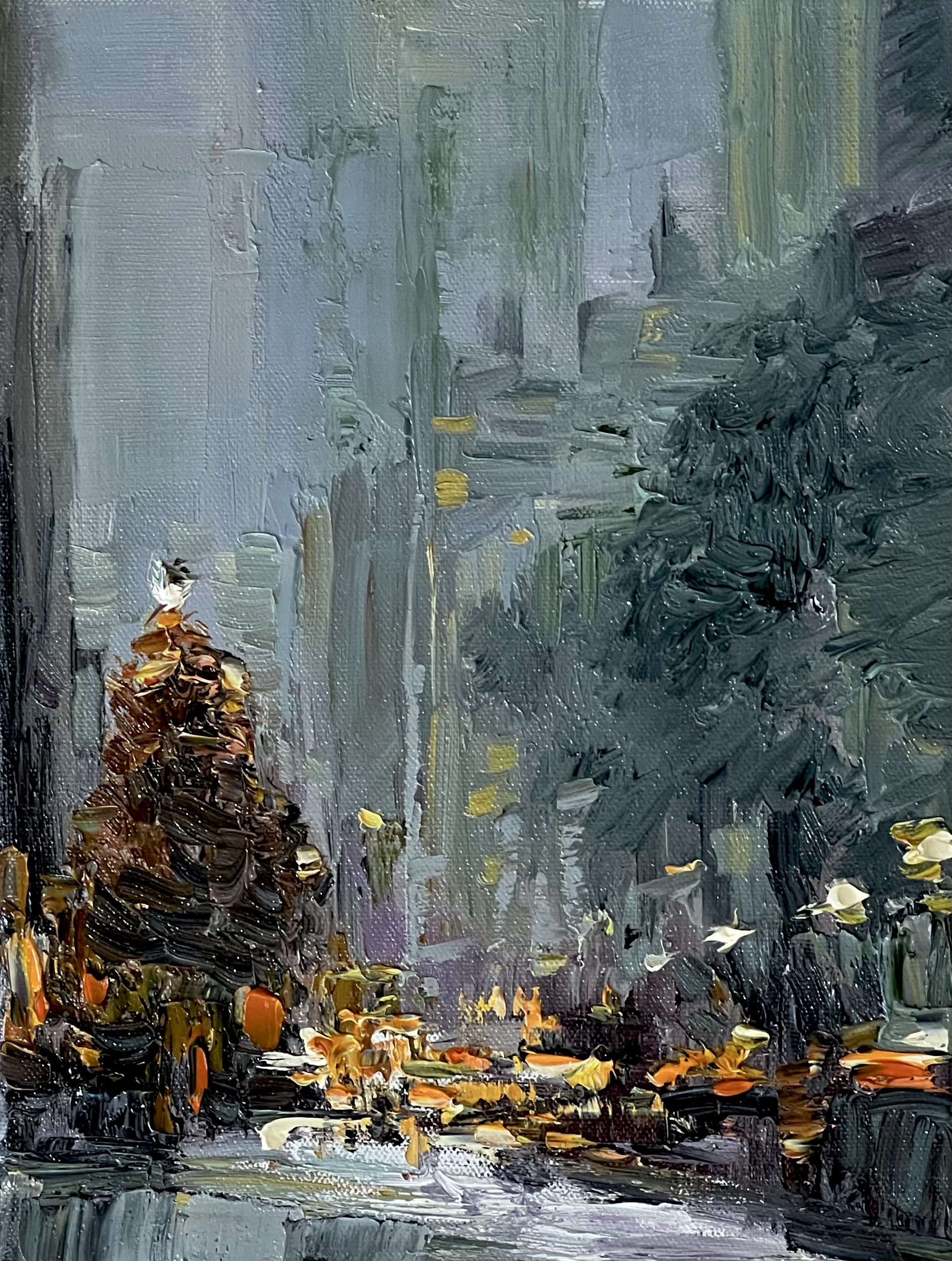 "Christmas in Manhattan" Oil on Canvas. 12 by 9 in.