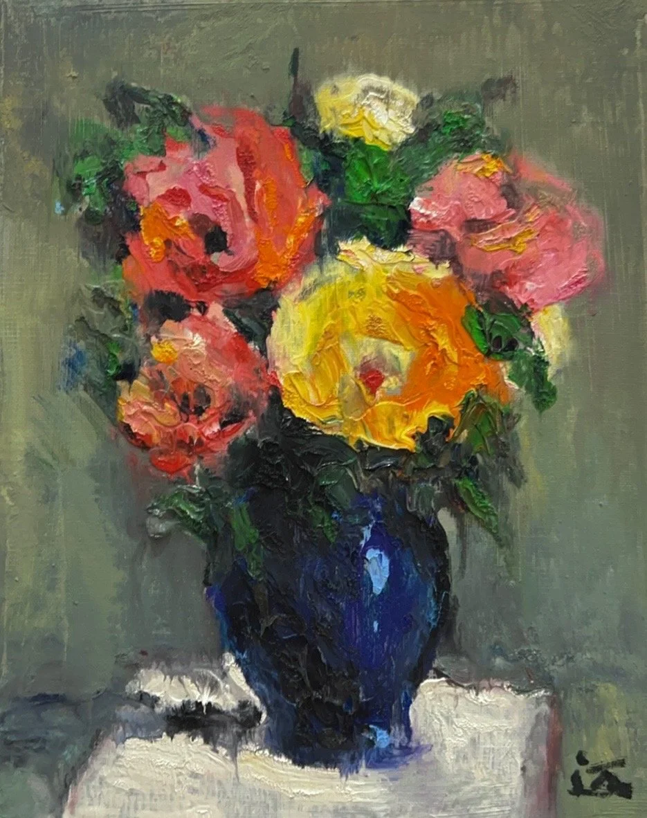 "Spring Roses" Oil on Canvas. 9 by 6 in. (Sold)