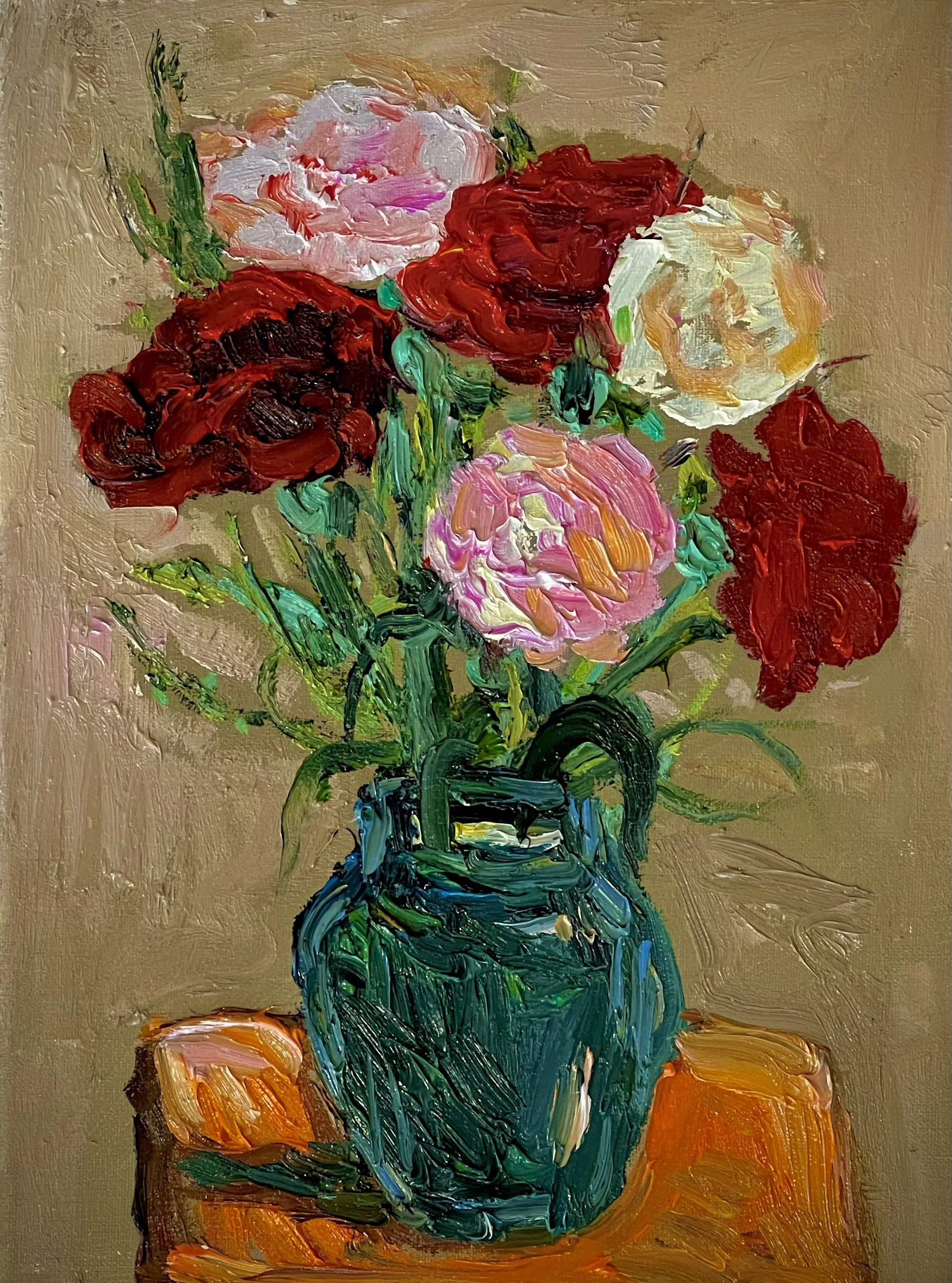 "Six Roses" Oil on Canvas. 12 by 9 in.