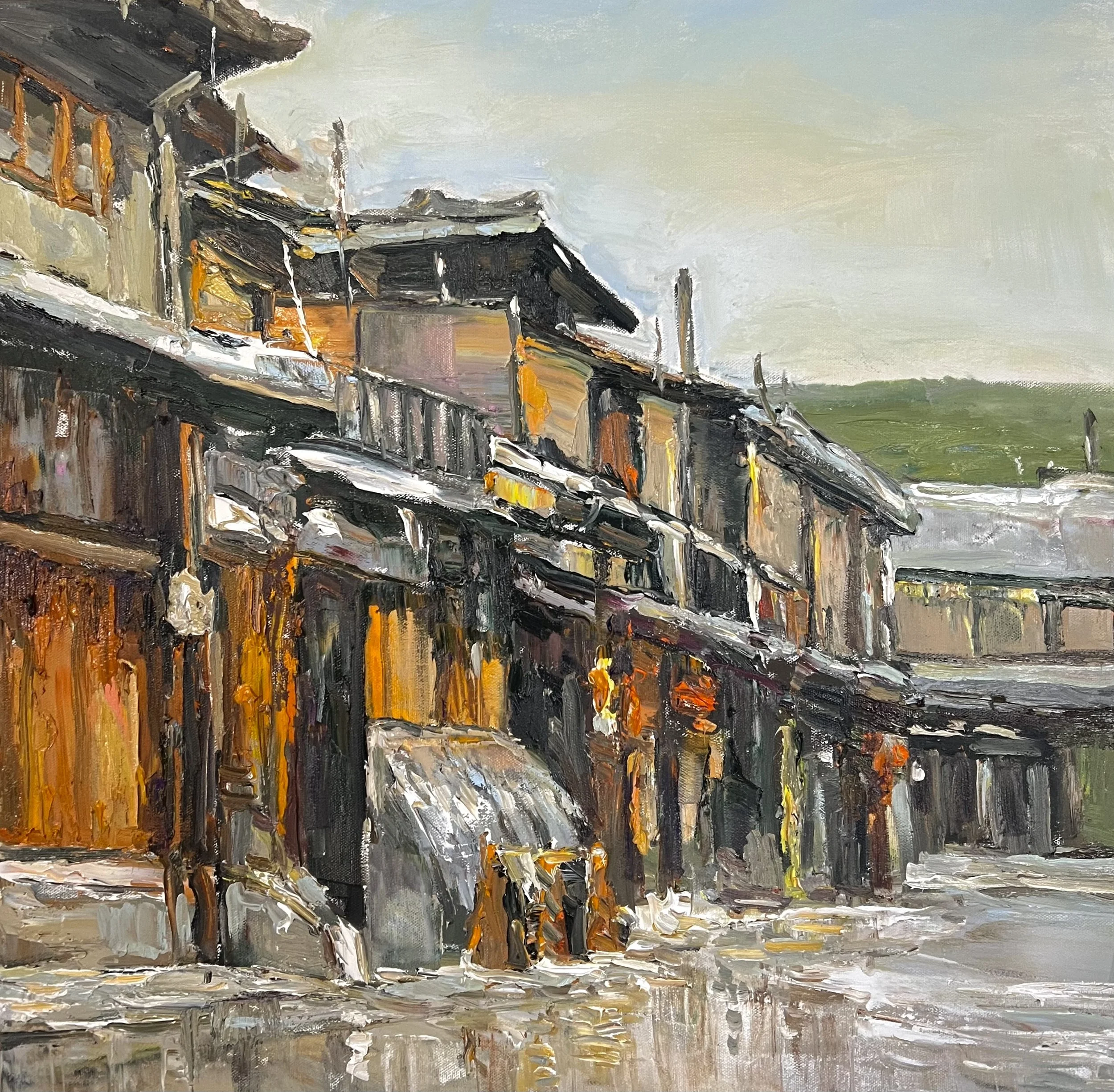 "After the Rain in Kyoto" Oil on Canvas. 24 by 24 in.