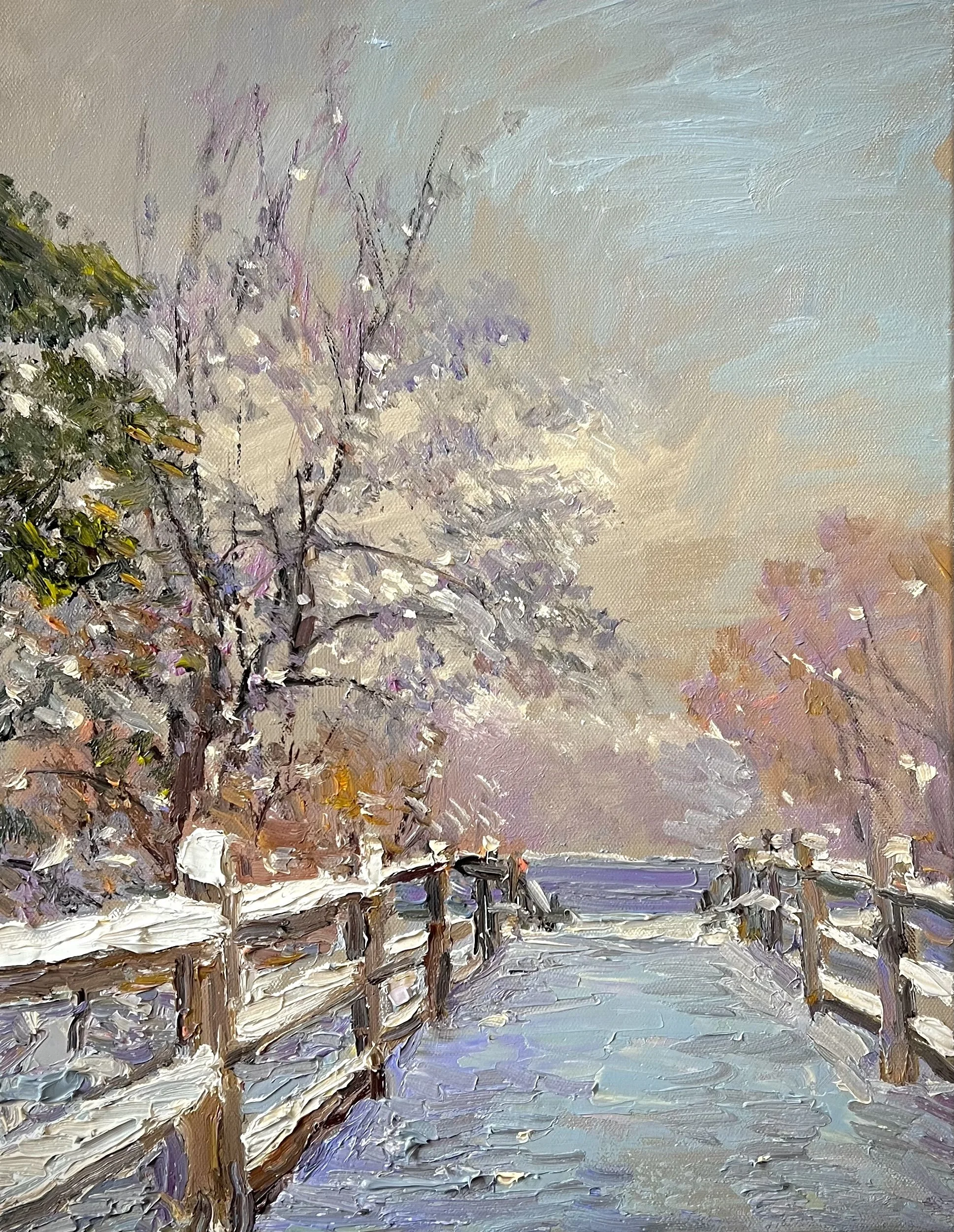 "Tod's Point - Snow Day" Oil on Canvas. 18 by 14 in.