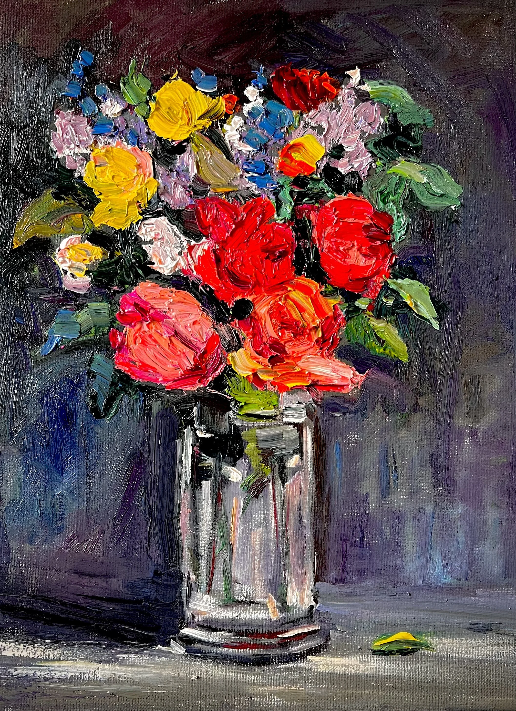 "Flowers with Vase" Oil on Canvas. 16 by 12 in.