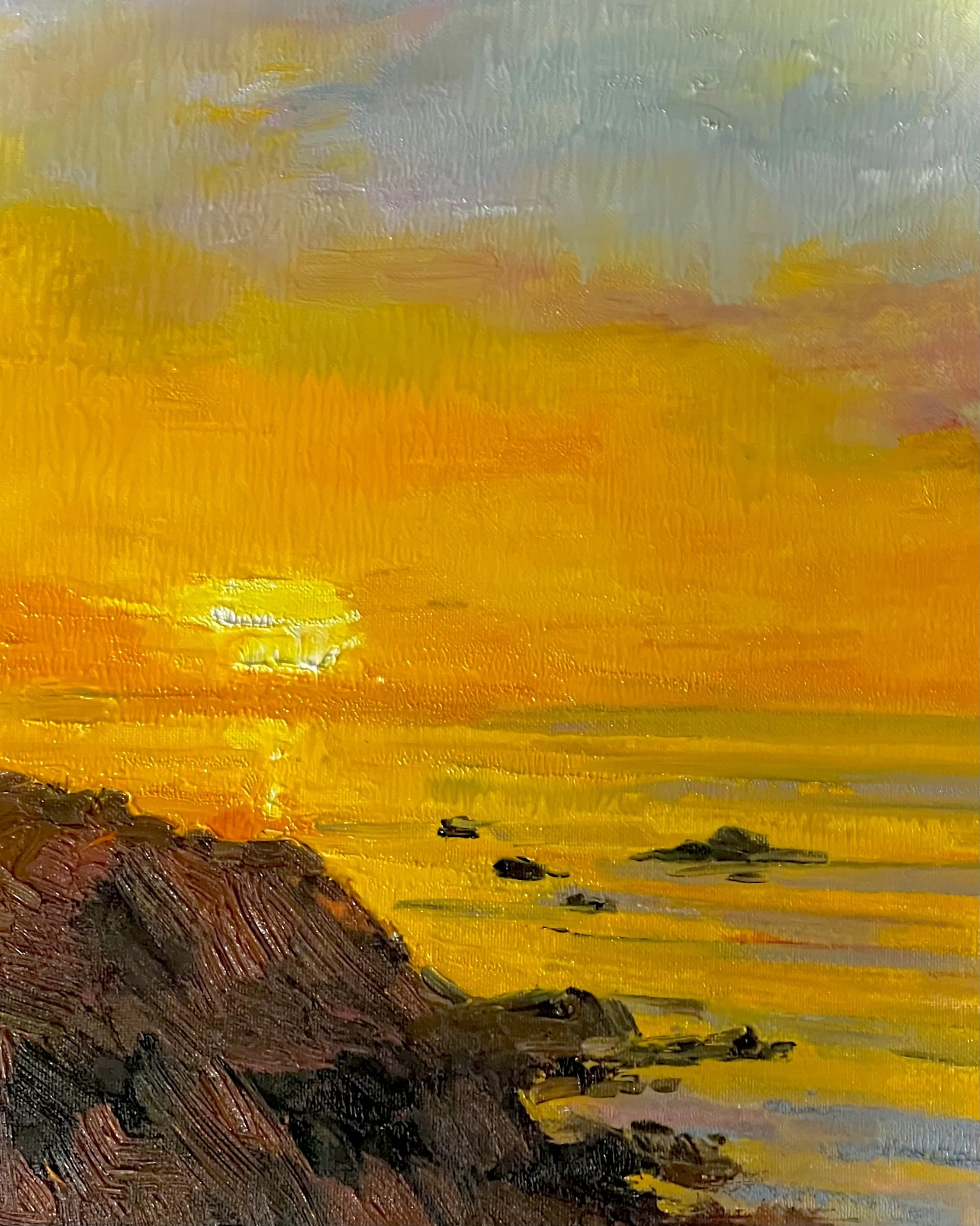 "Sunset on the Izu Peninsula" Oil on Canvas. 14 by 11 in.