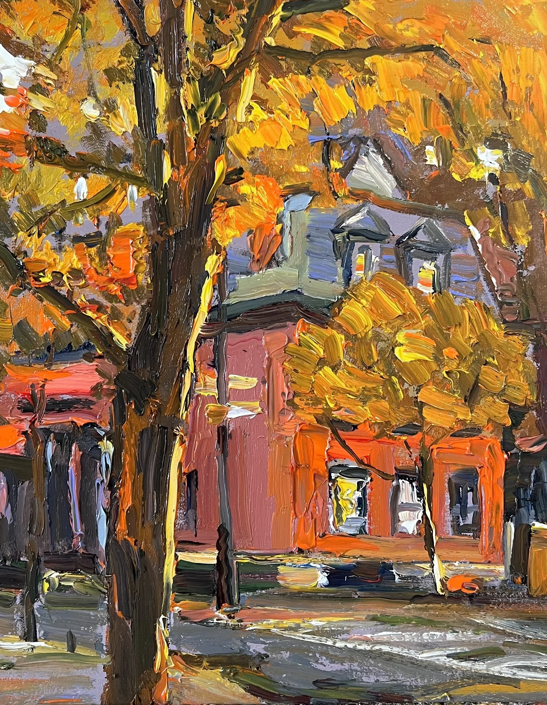 "The Twin Houses - West Village" Oil on Canvas Board. 10 by 8 in.