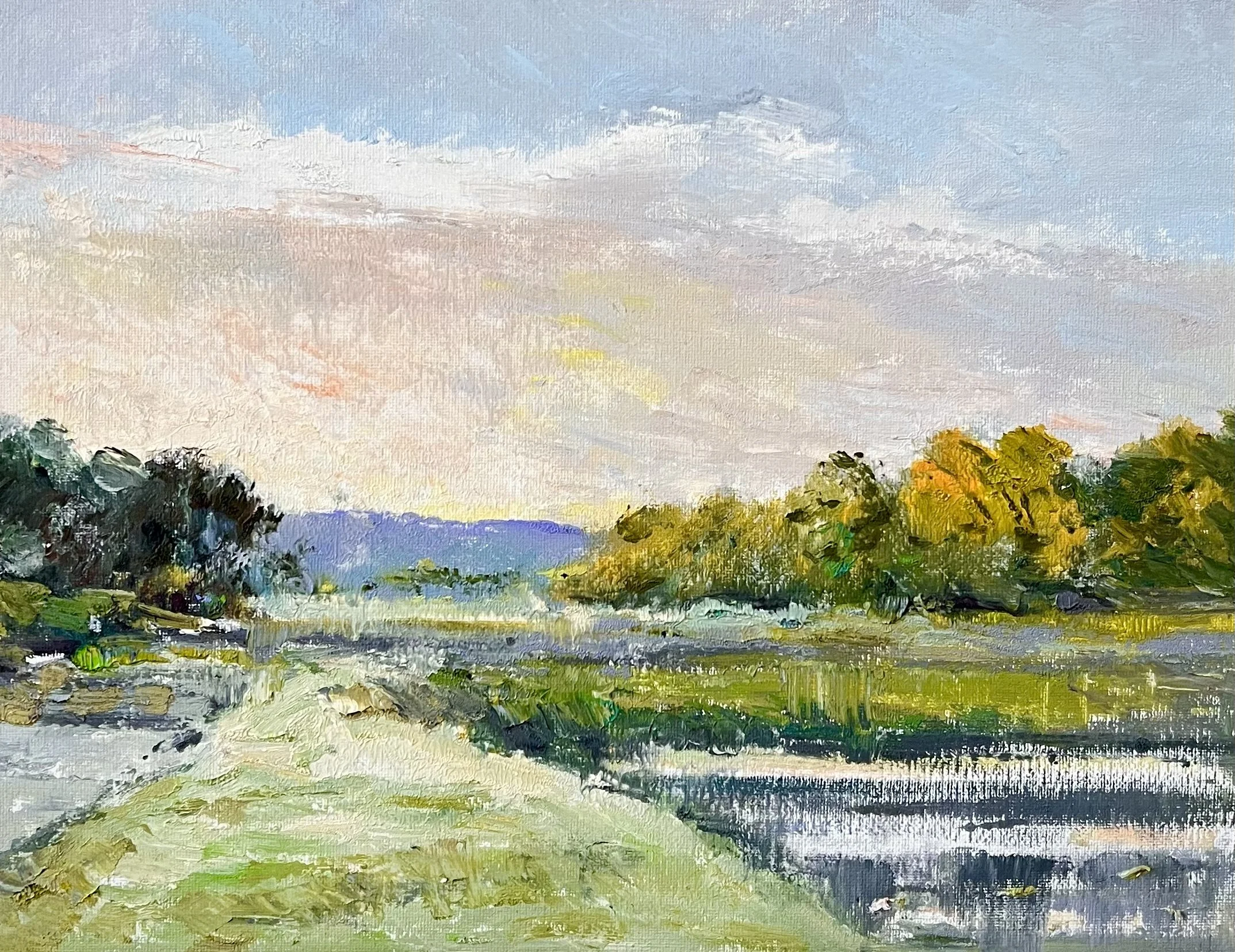 "Kamogawa River, Kyoto" Oil on Canvas Board. 11 by 14 in.