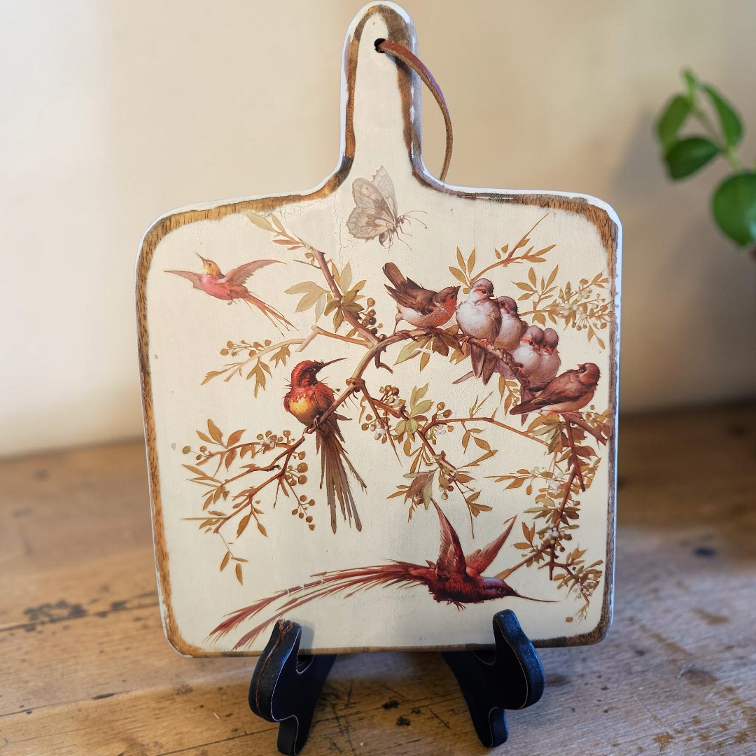 Upcycled Cutting Board with Red Bird Transfer
