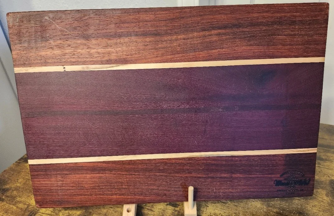 Bloodwood, Purpleheart, and Ambrosia Maple Cutting Board