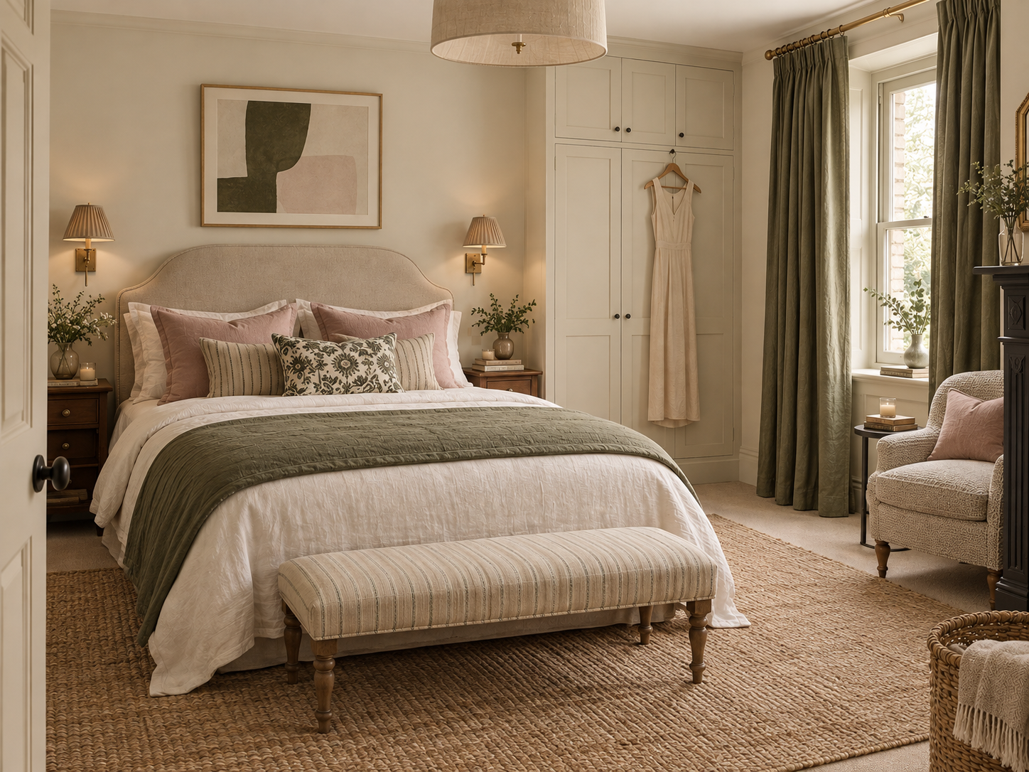 Traditional Green and pink bedroom scheme.png
