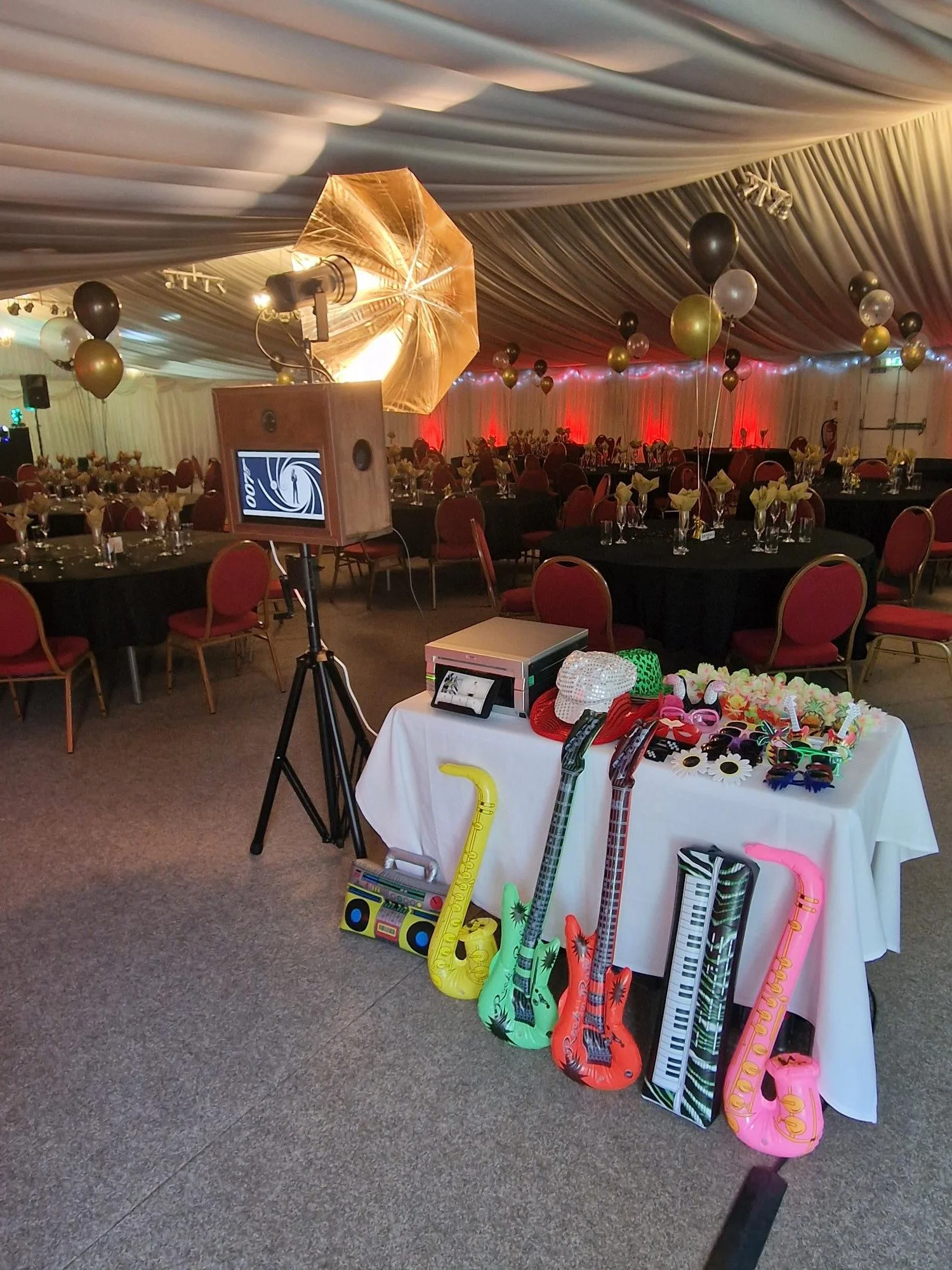 Rustic photo booth with props