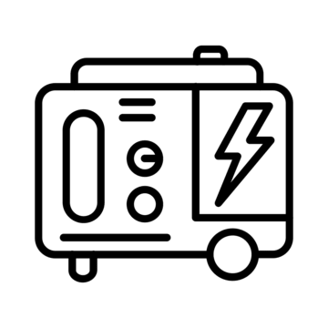 Outline drawing of a portable generator with a lightning bolt symbol on the front panel.