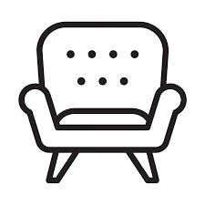 Outline of an armchair with three legs and dotted backrest in black
