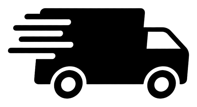 Outline icon of a delivery truck with motion lines indicating speed.