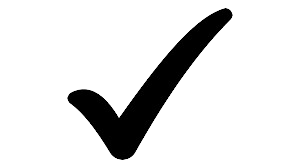 Black check mark on a white background.