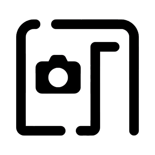 Outline of a smartphone with a camera icon on the screen and a folded map or paper behind it.