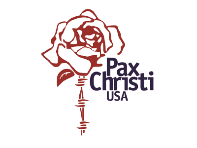 Logotipo de Pax Christi, una organización de miembros basada en el Evangelio y la doctrina social católica que rechaza la guerra, los preparativos para la guerra, toda forma de violencia y dominación, y el racismo tanto individual como estructural.