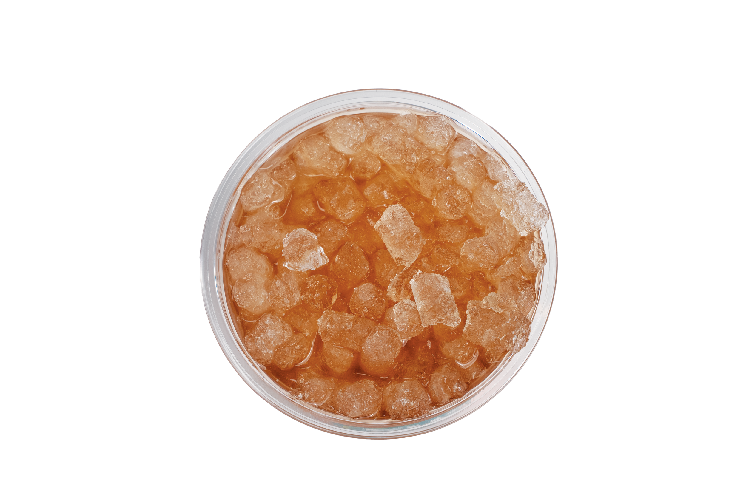 Top of brown soda with ice