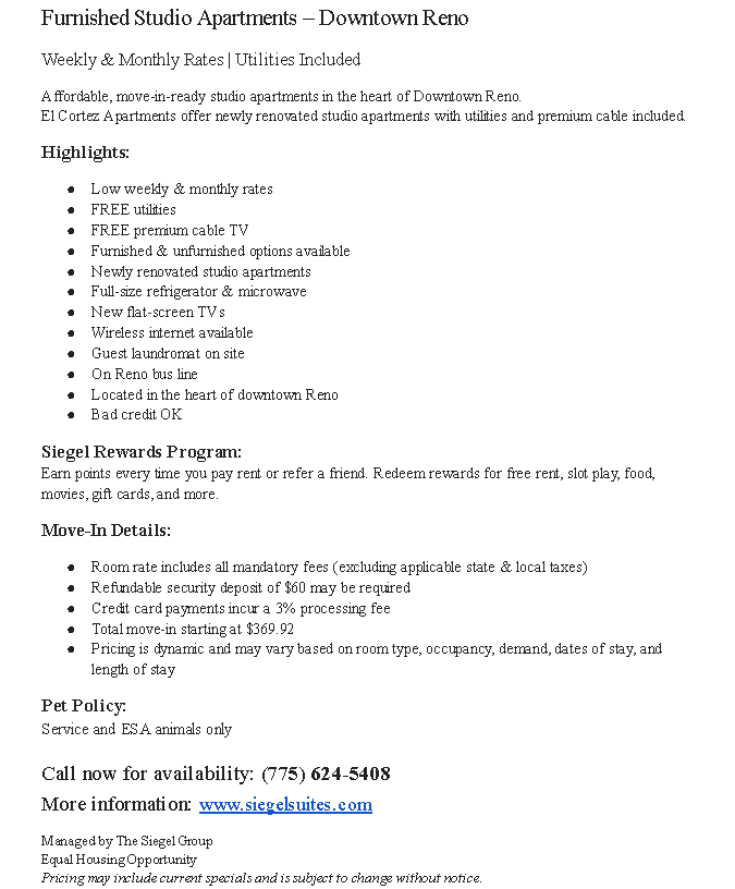 Seigel Suites Spec Ad