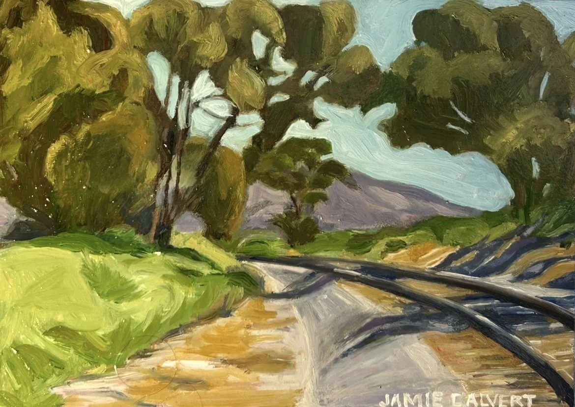 "Carp Tracks", oil on wood panel.  Carpenteria, CA.  Available $225.