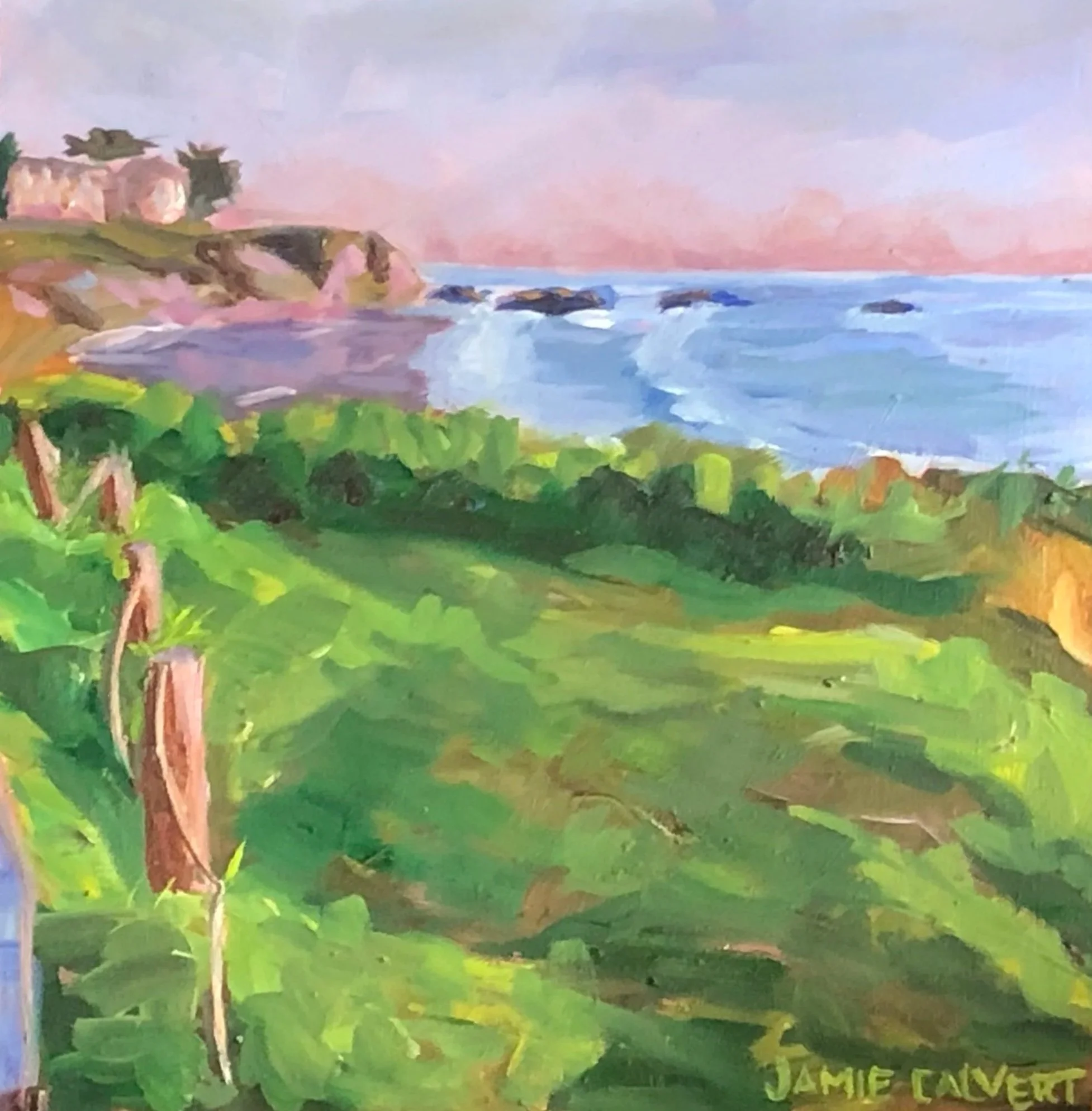 "Sunset light", 6" x 6", oil on wood panel, Cambria, CA.  Available.