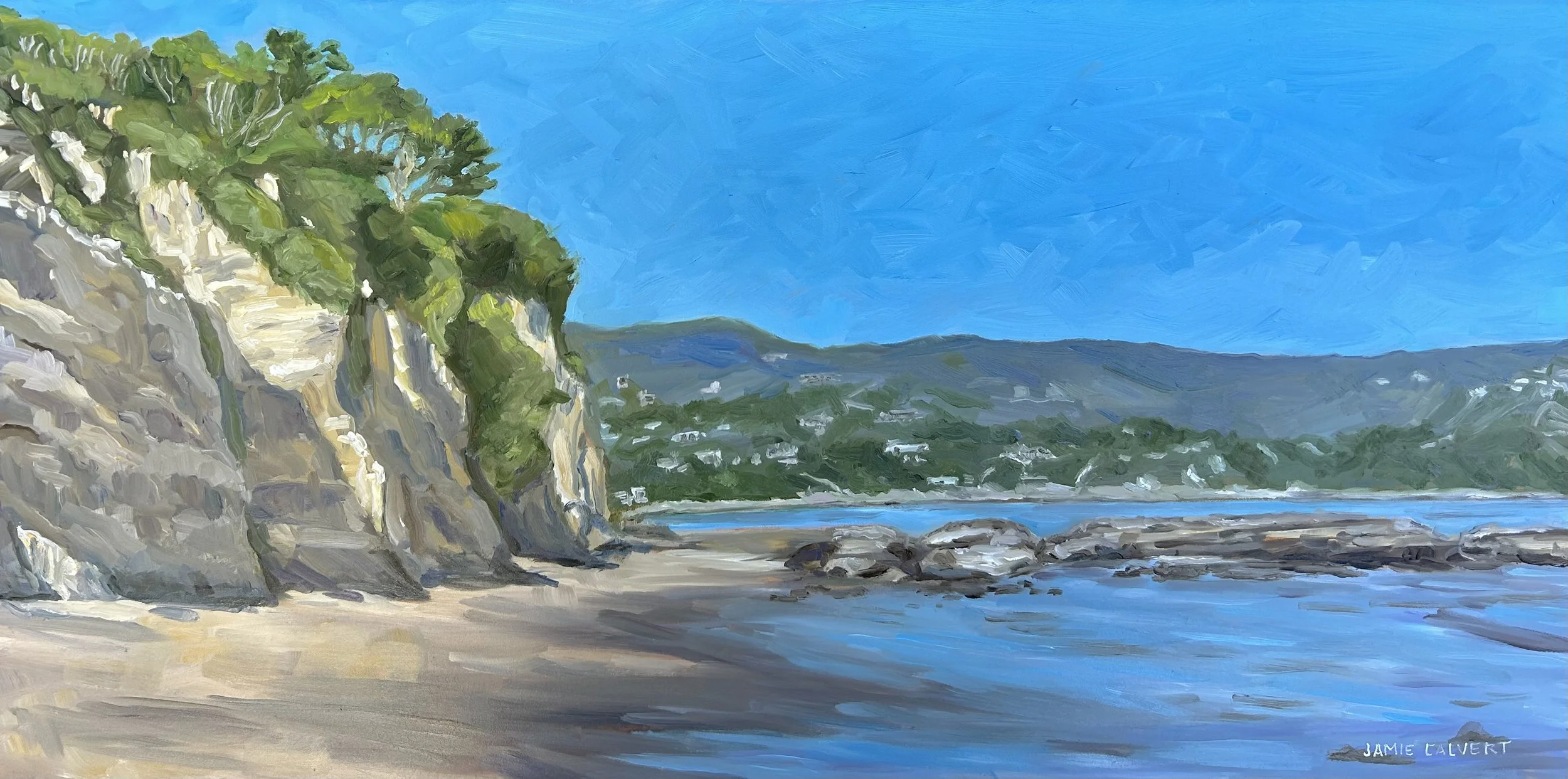 "Winter Blues", 12" x 24", oil on wood panel, Malibu, California.  Available $1200.