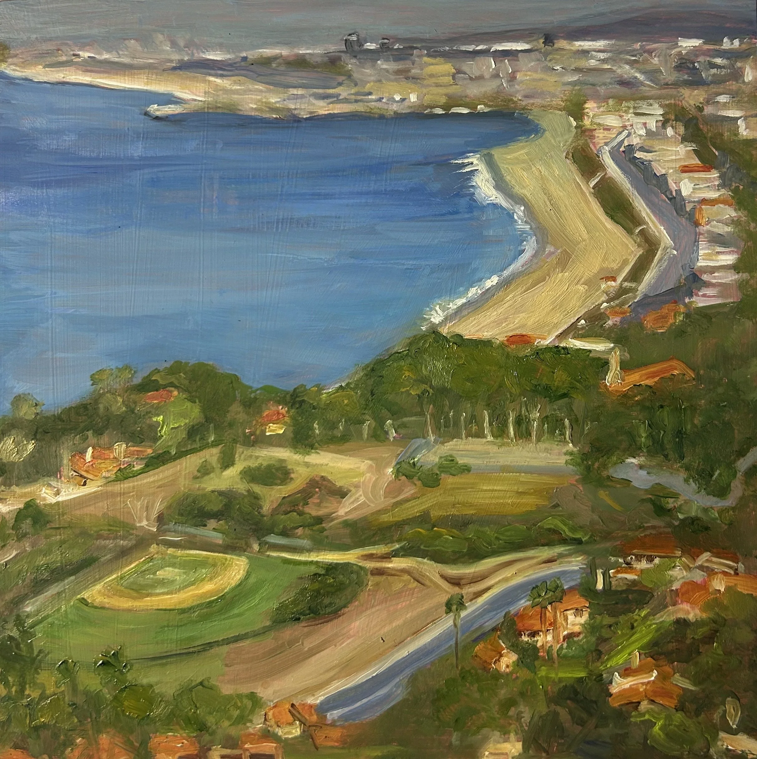 "View of Malaga Cove", 6" x 6" , oil on wood panel, Palos Verdes Estates, CA.  Available $225.